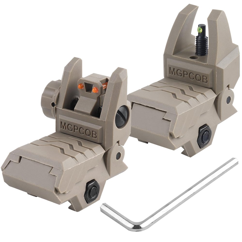 ZBULAR Fiber Optic Sights ZR-A2, Flip Up Front and Rear Backup Sights with Green Red Fiber Optics Dots, Tool-Free Adjustable Front Sight Rapid Transition (Tan a2)