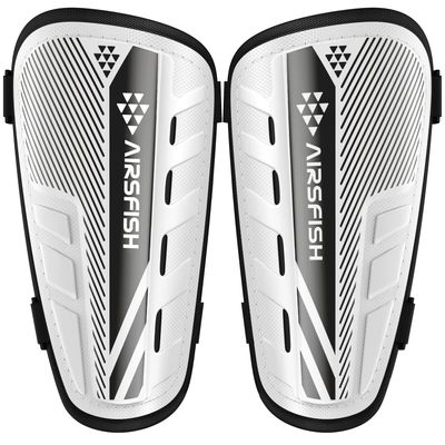 Shin Guards Soccer Kids Youth, CE Certified AirsFish Shin Guard Protection Gear for 2-18 Years Old Boys Girls Teenagers High Impact Resistant Breathable Comfortable (S Plus, White+Black)