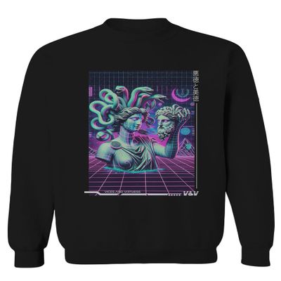 0559. Aesthetic Greek Medusa Vaporwave Art Cyberpunk Streetwear Rave Men's Crewneck Sweatshirt (Black X-Large)