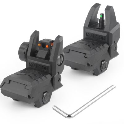 ZBULAR Fiber Optic Sights ZR-A2, Flip Up Front and Rear Backup Sights with Green Red Fiber Optics Dots, Tool-Free Adjustable Front Sight Rapid Transition (Black a2)