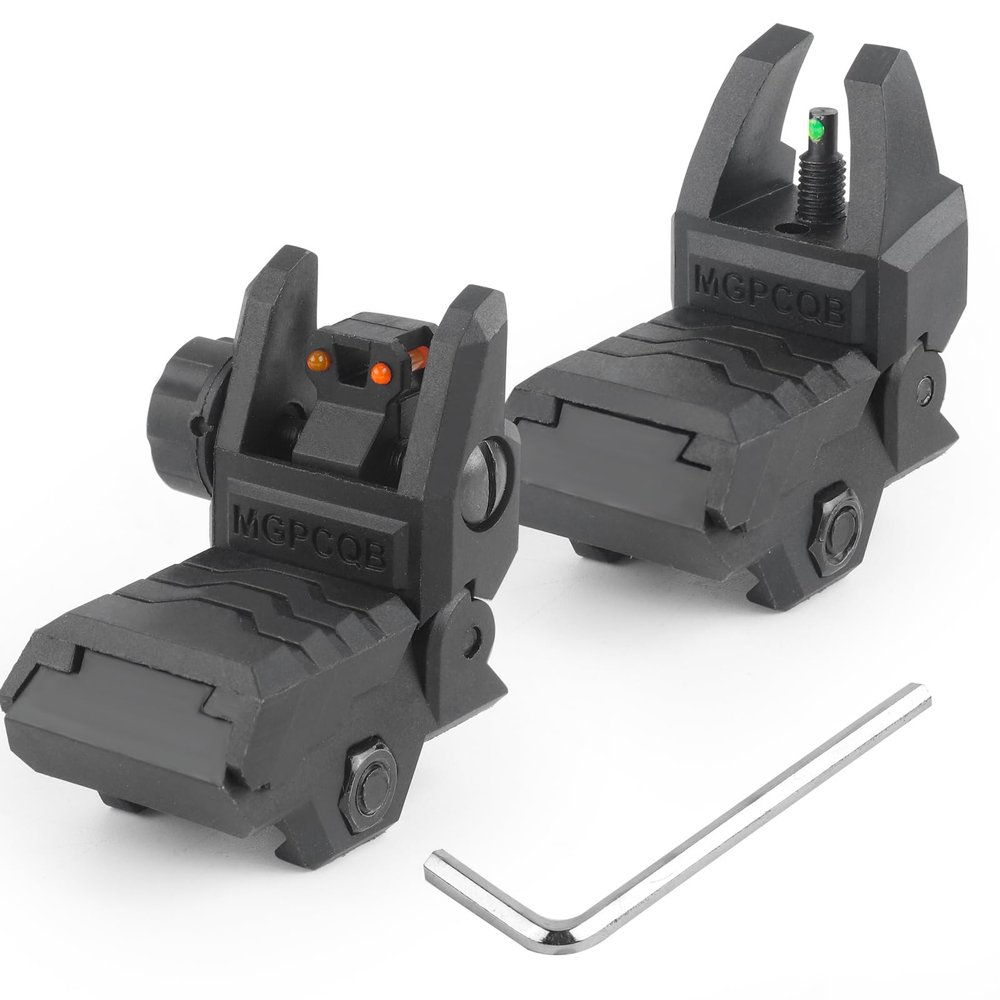ZBULAR Fiber Optic Sights ZR-A2, Flip Up Front and Rear Backup Sights with Green Red Fiber Optics Dots, Tool-Free Adjustable Front Sight Rapid Transition (Black a2)