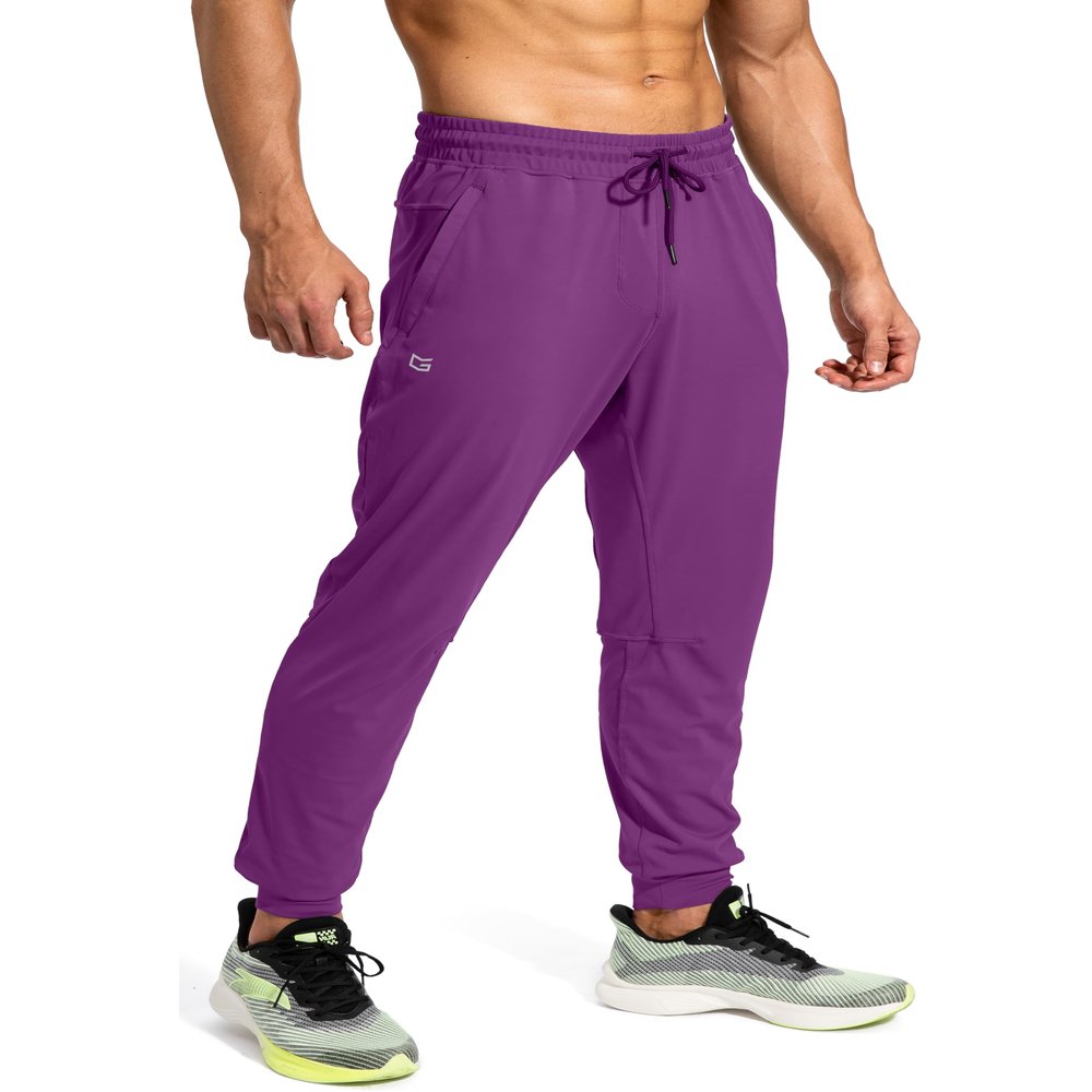 Men's Sweatpants with Zipper Pockets Athletic Pants Traning Track Pants Joggers for Men Soccer, Running, Workout (Purple, Large)