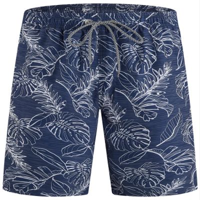 ELETOP Men's Swim Trunks Quick Dry Bathing Suit Swimming Board Shorts Mesh Lining Beach Swimwear Palm Leaf Blue S
