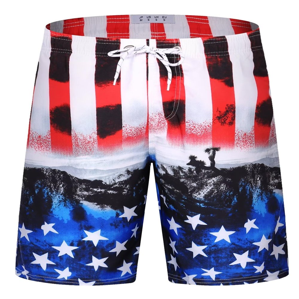 ELETOP Men's Swim Trunks Quick Dry Bathing Suit Swimming Board Shorts Mesh Lining Beach Swimwear American Flag 4XL