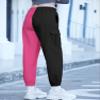SANGTREE Women's Cargo Pants Elastic Waist Drawstring Tapered Jogger Pants with Pockets for Women,Colorblock-Black Rose,M view 2