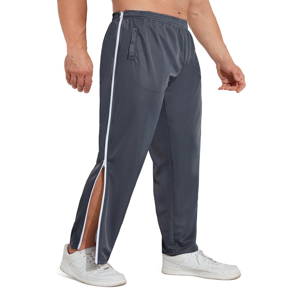 AIFARLD Tear Away Pants for Men Side Zippers Mens Sweatpants with Pockets for Basketball Knee/Leg Post-Surgery Dark Grey