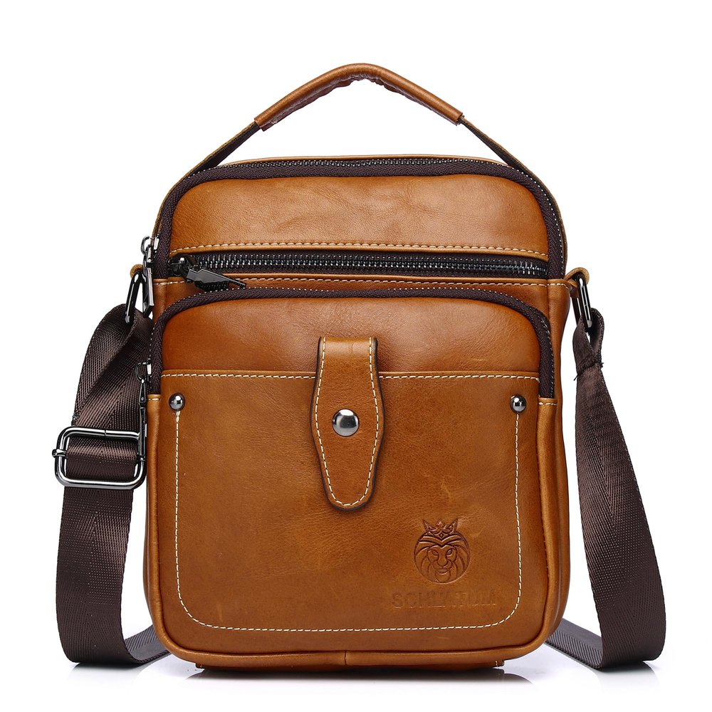 LUKZIJAES Genuine Leather Messenger Bag for Men Lightweight Vintage Crossbody Small Shoulder Bags Casual Mens Handbag for Work Business Everyday Travel (Brown)