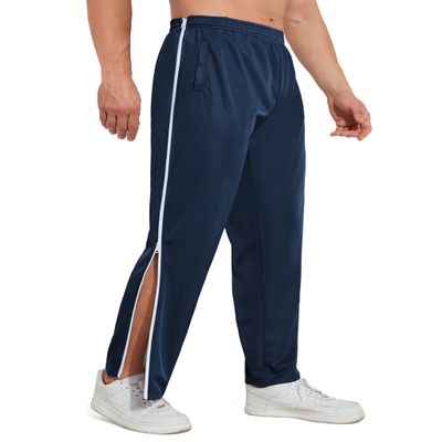 AIFARLD Tear Away Pants for Men Side Zippers Mens Sweatpants with Pockets for Basketball Knee/Leg Post-Surgery Navy