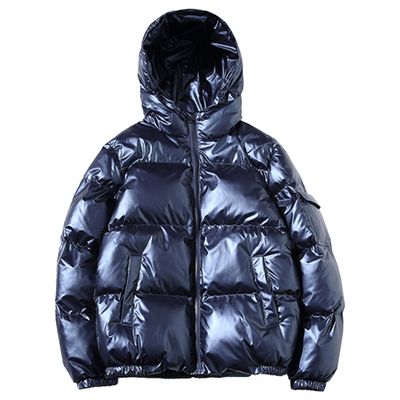 JEsilunmaMY Men's Warm Padded Shiny Puffer Jackets Thicken Casual Hooded Puffy Down Coat Windproof Winter Coats for Men (Blue,4X-Large)