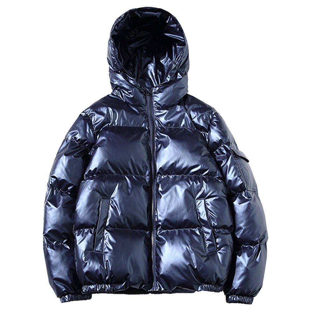 JEsilunmaMY Men's Warm Padded Shiny Puffer Jackets Thicken Casual Hooded Puffy Down Coat Windproof Winter Coats for Men (Blue,4X-Large)