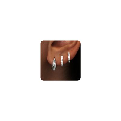 Poxtex Small Sterling Silver Huggie Hoop Earrings Set for Women, Hypoallergenic Trendy Hoops Stacks for Multiple Piercings, Dainty Cute Mini Lightweight Cartilage Helix Jewelry Gift Sensitive Ears