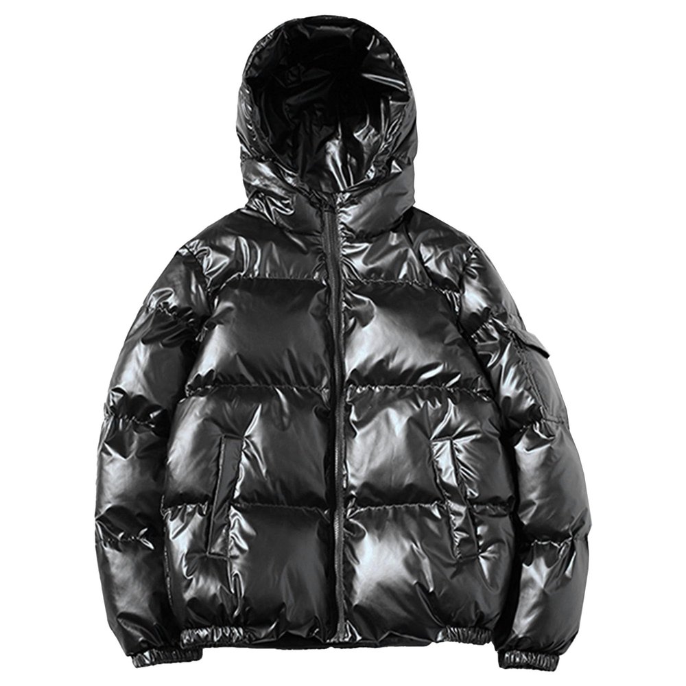 JEsilunmaMY Men's Warm Padded Shiny Puffer Jackets Thicken Casual Hooded Puffy Down Coat Windproof Winter Coats for Men (Black,3X-Large)