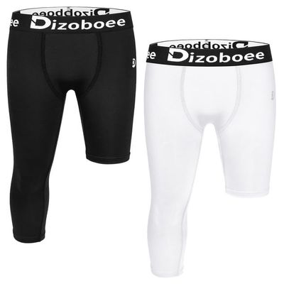 Dizoboee Youth Boys Compression Pants One Leg 3/4 Athletic Leggings for Sports Kids Basketball Tights 2 Pack, Black/White (Left Short) XS
