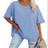 ATHMILE Womens Summer Oversized Shirts V Neck Plus Size Spring Workout Tops Beach Vacation 2026 Gym Clothes Ice Blue view 1