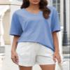 ATHMILE Womens Summer Oversized Shirts V Neck Plus Size Spring Workout Tops Beach Vacation 2026 Gym Clothes Ice Blue view 2
