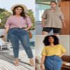 ATHMILE Womens Summer Oversized Shirts V Neck Plus Size Spring Workout Tops Beach Vacation 2026 Gym Clothes Ice Blue view 4