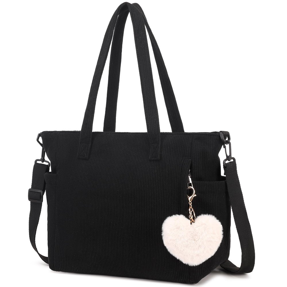 Makukke Corduroy Totes Bag Women - Shoulder Hobo Bag Handbags Crossbody Bag Big Capacity Shopping Purses (01-Black)