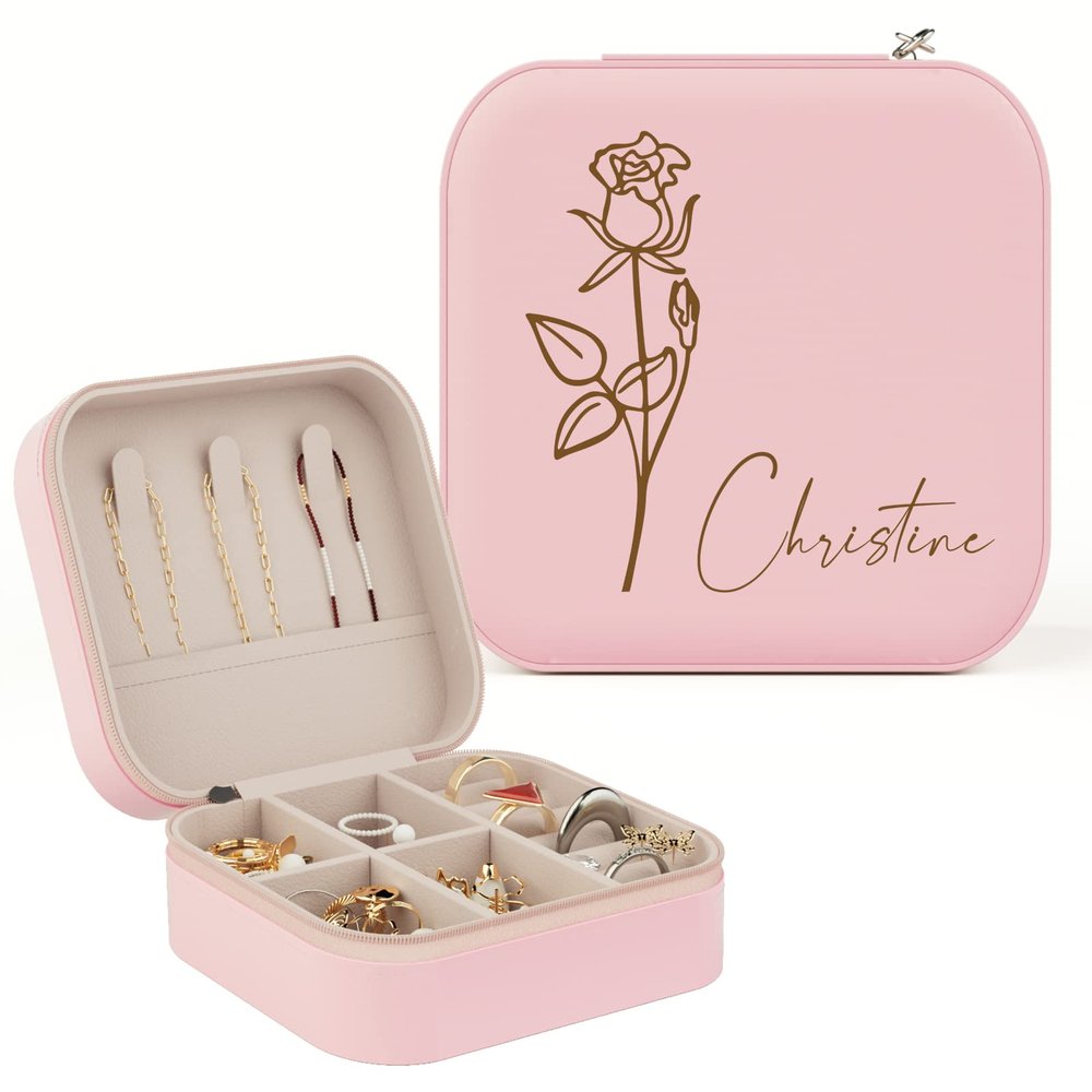 Bemaystar Personalized Gifts for Women Girl - Personalized Jewelry Box with Initial & Name, Personalized Travel Jewelry Case, Custom Jewelry Box, Christmas Gifts, Wedding Gifts, Bridesmaid Gifts