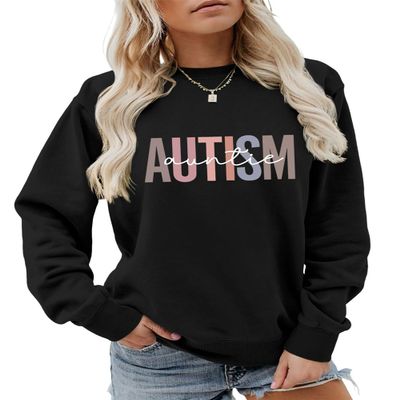 ESIKAH Autism Auntie Sweatshirt Autism Awareness Shirt Autistic Aupport Sweater Women Crewneck Pullover Tops Autism Aunt Gift Black, XX-Large