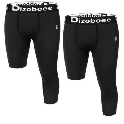 Dizoboee Youth Boys Compression Pants One Leg 3/4 Athletic Leggings for Sports Kids Basketball Tights 2 Pack, Black/Black (Right Short) L
