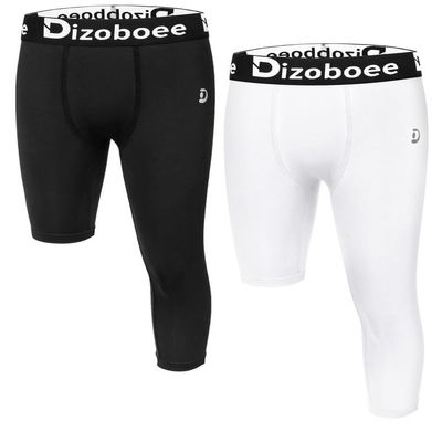 Dizoboee Youth Boys Compression Pants One Leg 3/4 Athletic Leggings for Sports Kids Basketball Tights 2 Pack, Black/White (Right Short) M