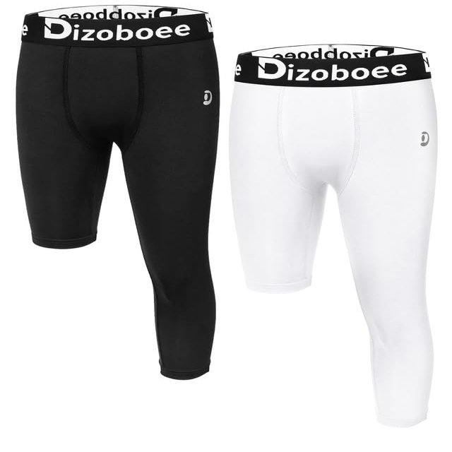 Dizoboee Youth Boys Compression Pants One Leg 3/4 Athletic Leggings for Sports Kids Basketball Tights 2 Pack, Black/White (Right Short) M
