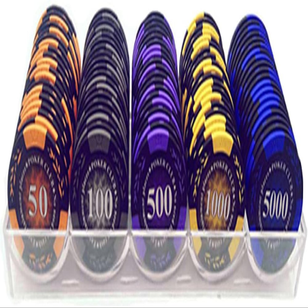 Yarsanor 100 Piece Poker Set Casino Chips Monte Carlo, Clay Acrylic Suit 14 Gram Texas Holdem Blackjack Poker Chips with Values 1-10000 Selectable (Color : H)