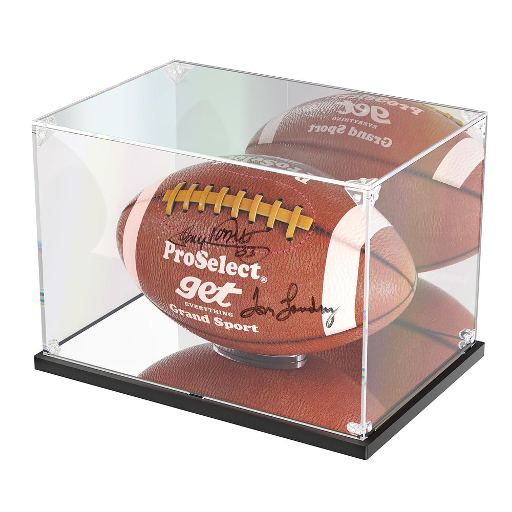 KOLIPI Football Display Case with Mirror Back and Base, Acrylic Display Case for Full Size Football Self Assembly(12x8x8 inch, 30x20x20 cm)