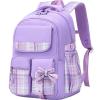 MCWTH Checkered Backpack for Teen Girls, Kawaii Cute Kids Elementary Student School Backpacks (Bow Purple) view 1