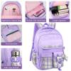 MCWTH Checkered Backpack for Teen Girls, Kawaii Cute Kids Elementary Student School Backpacks (Bow Purple) view 3