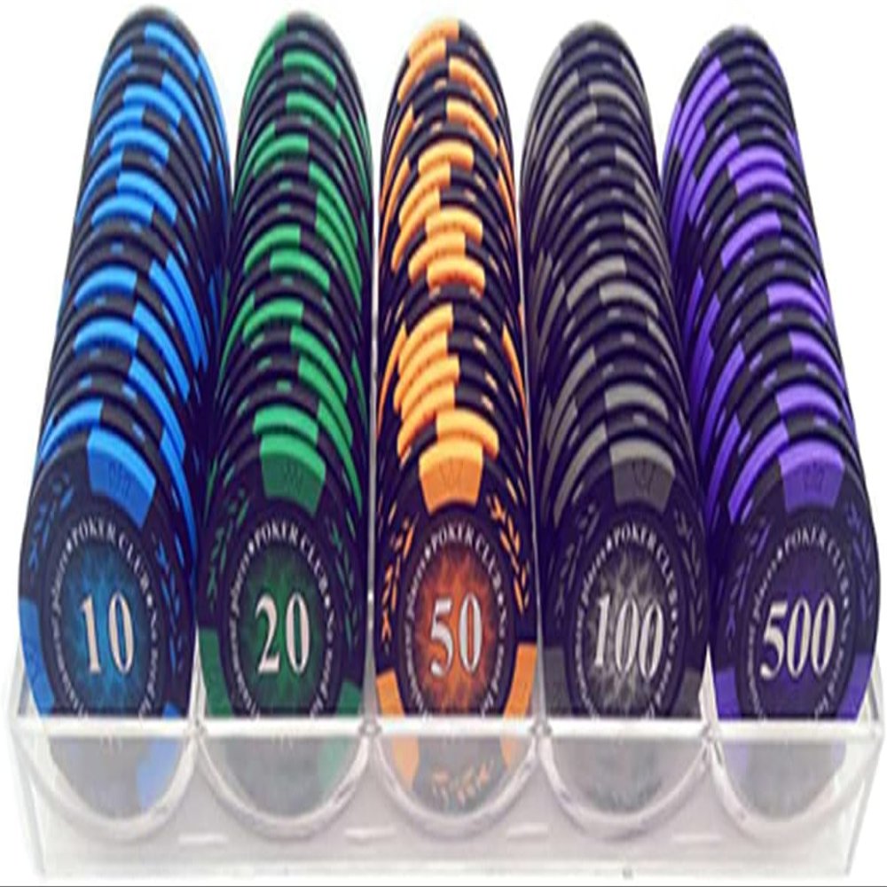 Yarsanor 100 Piece Poker Set Casino Chips Monte Carlo, Clay Acrylic Suit 14 Gram Texas Holdem Blackjack Poker Chips with Values 1-10000 Selectable (Color : F)