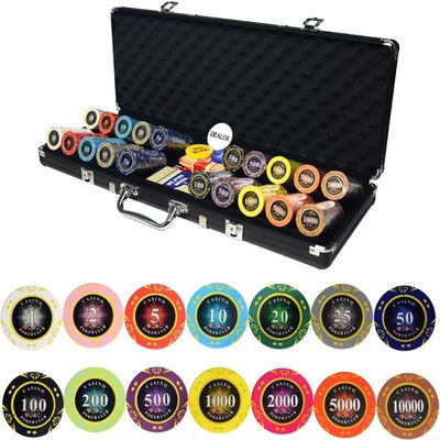 Yarsanor 500 PCS Poker Chips Set, 14 Gram Casino Games Chips, Poker Set Texas Holdem Blackjack Poker Chips with Silver Aluminum Box, Dealer Button for Casino Games at Home (Size : Black Aluminum Box)