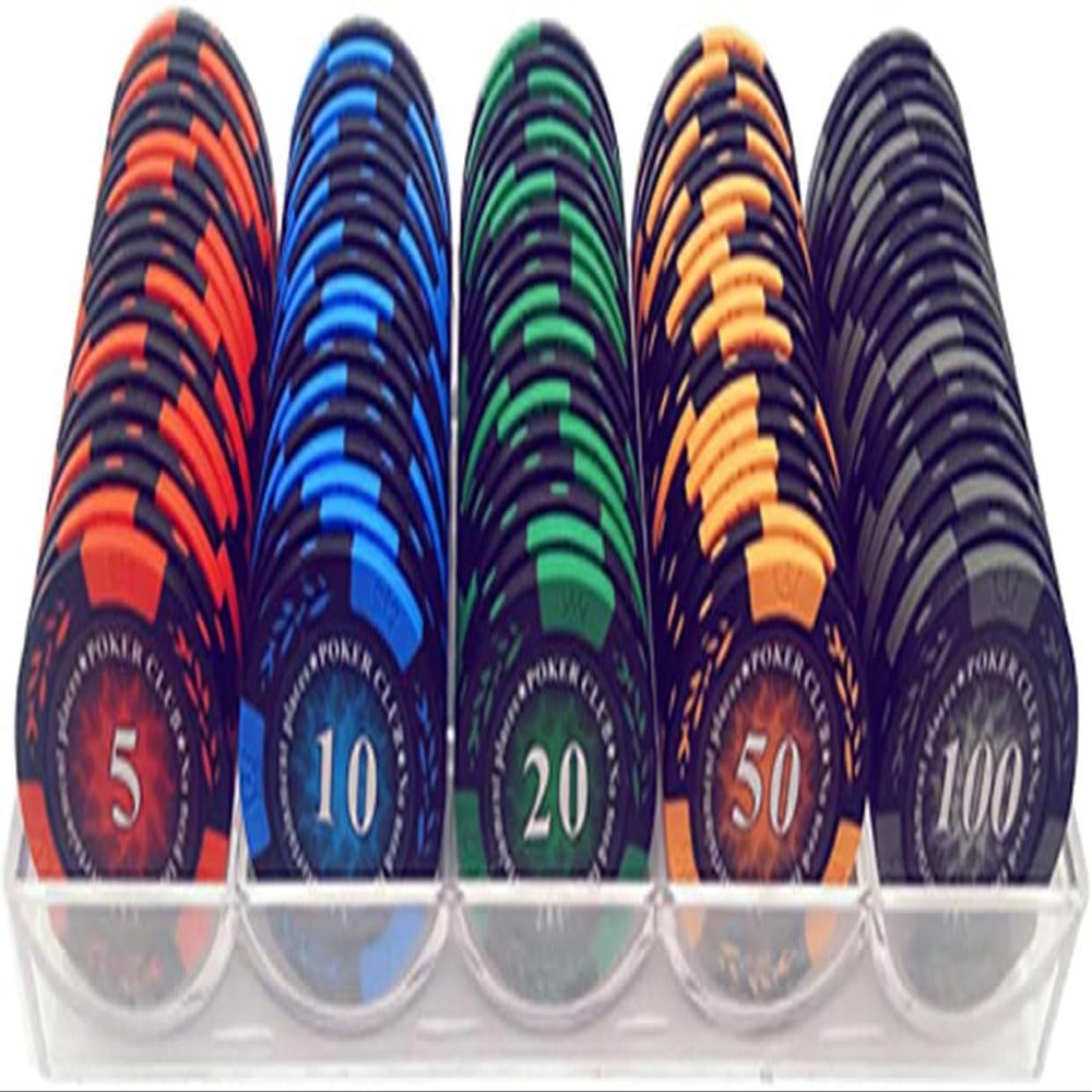 Yarsanor 100 Piece Poker Set Casino Chips Monte Carlo, Clay Acrylic Suit 14 Gram Texas Holdem Blackjack Poker Chips with Values 1-10000 Selectable (Color : C)