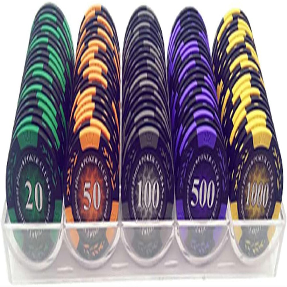 Yarsanor 100 Piece Poker Set Casino Chips Monte Carlo, Clay Acrylic Suit 14 Gram Texas Holdem Blackjack Poker Chips with Values 1-10000 Selectable (Color : D)