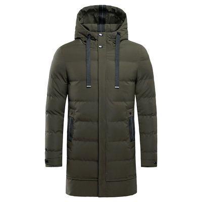 Men's Mid Length Hooded Puffer Jacket Long Winter Coats Warm Padded Jacket Windproof Windbreaker Down Coats (Army Green,Medium)