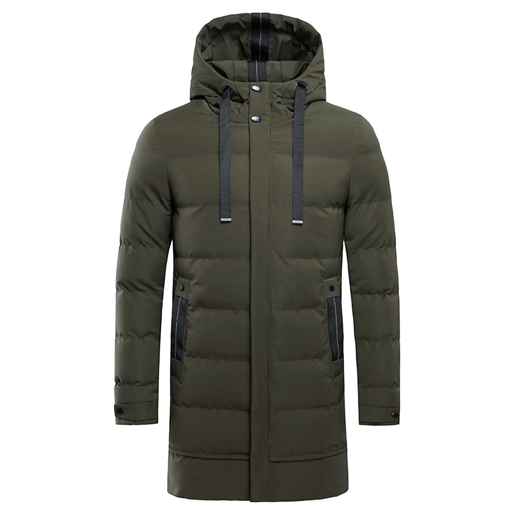 Men's Mid Length Hooded Puffer Jacket Long Winter Coats Warm Padded Jacket Windproof Windbreaker Down Coats (Army Green,Medium)