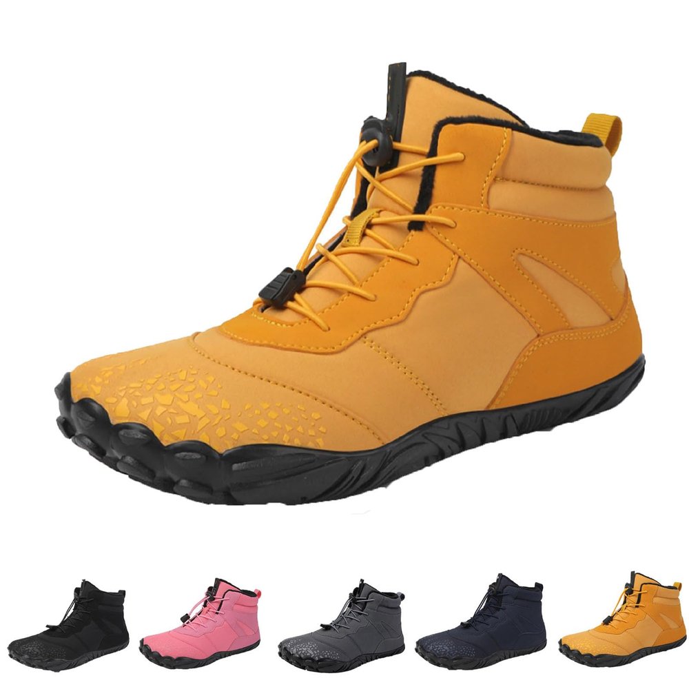 Hike Barefoot Footwear Womens Men, Non-Slip Winter Shoe with Wide Toe Box Waterproof Boots (Yellow, Adult, Women, 7, Numeric, US Footwear Size System, Medium)