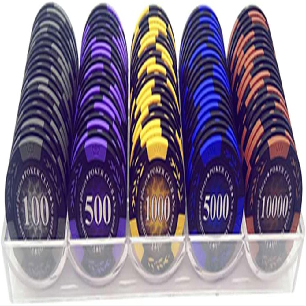 Yarsanor 100 Piece Poker Set Casino Chips Monte Carlo, Clay Acrylic Suit 14 Gram Texas Holdem Blackjack Poker Chips with Values 1-10000 Selectable (Color : G)