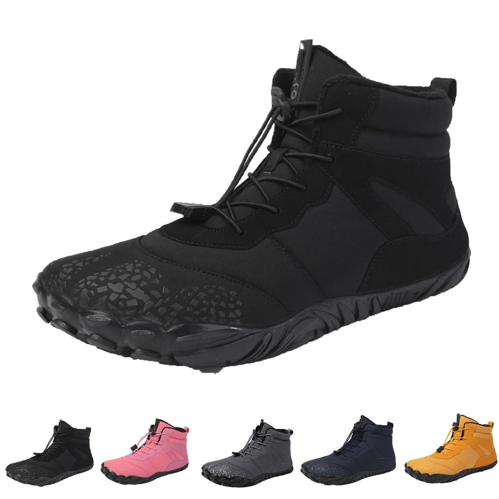 Hike Barefoot Footwear Womens Men, Non-Slip Winter Shoe with Wide Toe Box Waterproof Boots (Black, Adult, Women, 9.5, Numeric, US Footwear Size System, Medium)