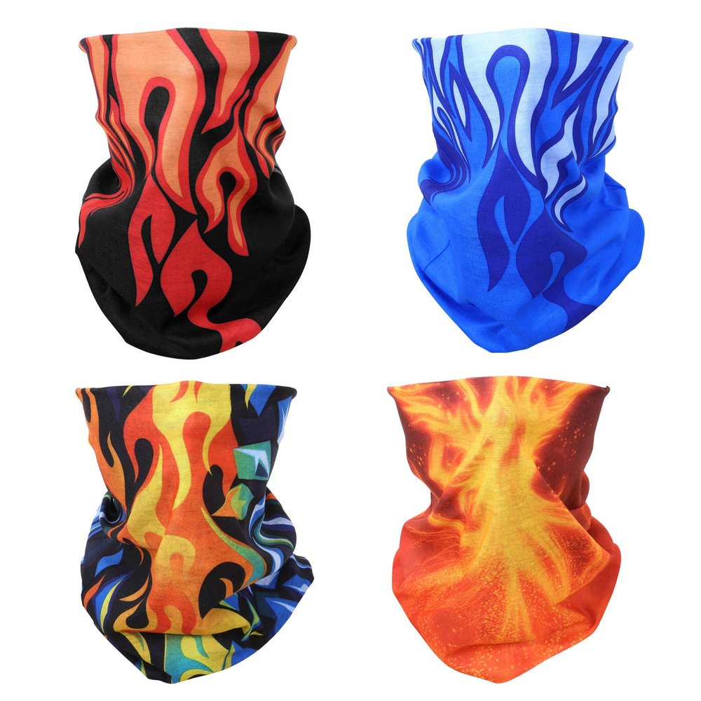 SMEHCF 4 Multipurpose Bandanas for Women Men Headband Balaclava Hair Head Scarf Face Half Airsoft Paintball Mask Neck Gaiters Breathable Reusable Washable Fire Flame Phenix Black Blue