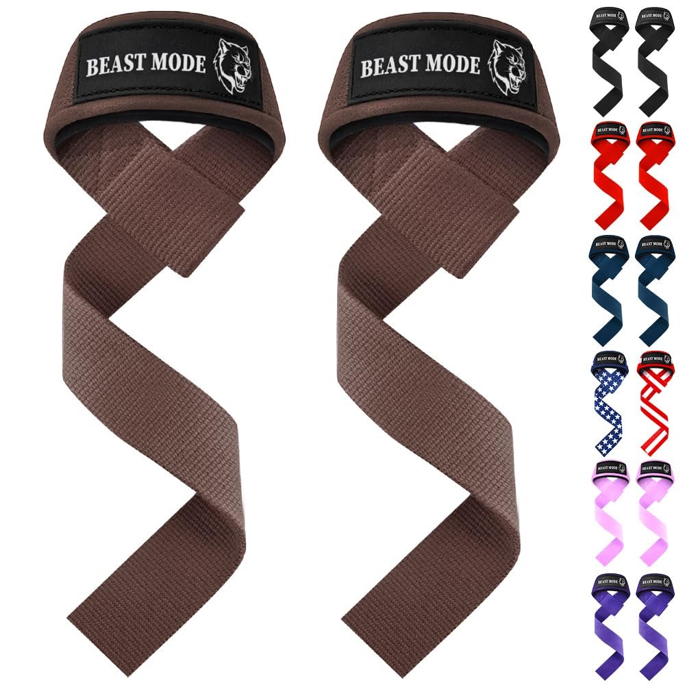 TECEUM Lifting Wrist Straps with Neoprene Padding Support  Brown  Beast Mode  Heavy Duty Wrist Workout Straps For Men and Women  Ideal for Powerlifting, Strength Training, Bodybuilding