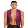 Aislor Men's Jazz Dance Costume Glittery Sequined Vest Button Sleeveless Waistcoat with Sparkling Sequin Hat Hot Pink XX-Large view 3