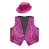 Aislor Men's Jazz Dance Costume Glittery Sequined Vest Button Sleeveless Waistcoat with Sparkling Sequin Hat Hot Pink XX-Large view 4