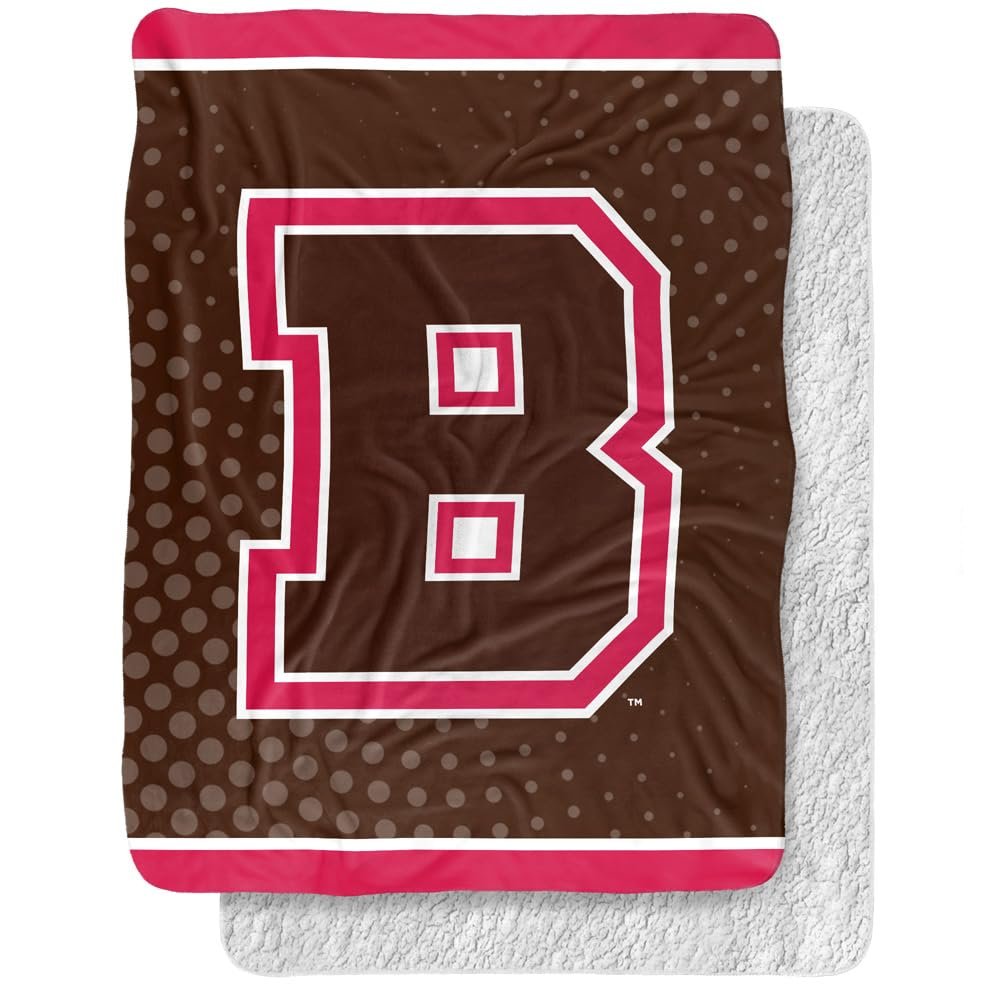 Brown University Blanket, 60"x80" Logo Dots Silky Touch Sherpa Back Super Soft Throw Blanket