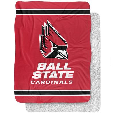 Ball State University Blanket, 60"x80" Primary Logo Stripes Silky Touch Sherpa Back Super Soft Throw Blanket