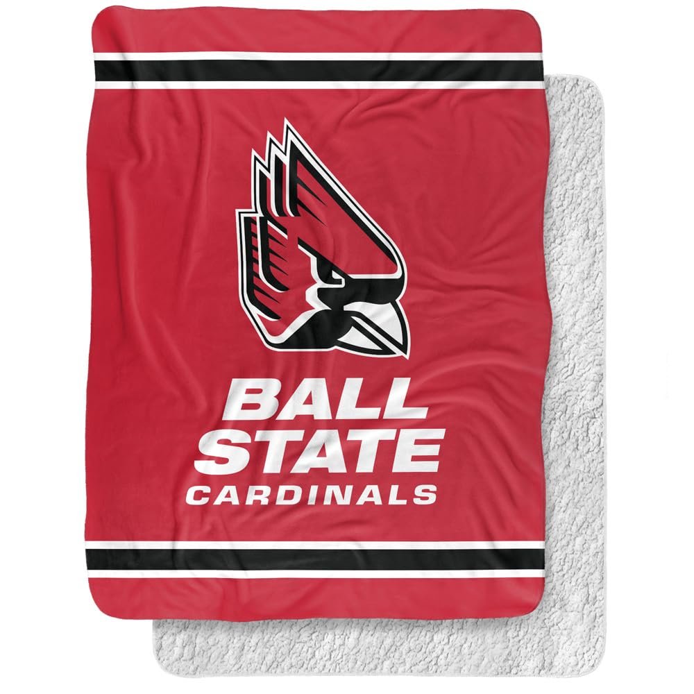 Ball State University Blanket, 60"x80" Primary Logo Stripes Silky Touch Sherpa Back Super Soft Throw Blanket