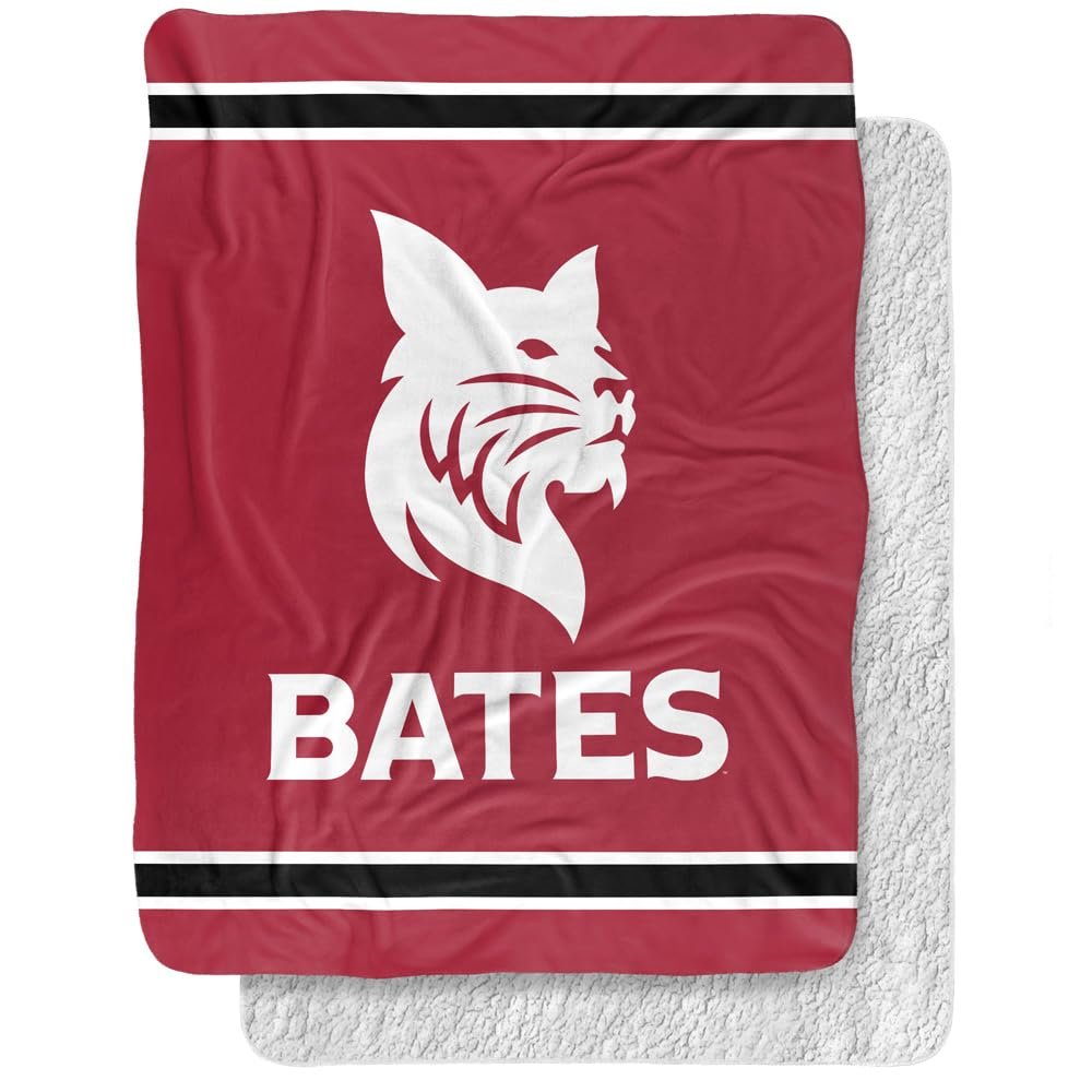 Bates College Blanket, 60"x80" Primary Logo Stripes Silky Touch Sherpa Back Super Soft Throw Blanket
