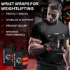 TECEUM Weightlifting Wrist Wraps with Thumb Loop  Black and Red  Arms on Fire  12 inch  Heavy-Duty Workout Wrist Support & Protection  Ideal for Powerlifting, Strength Training, Bodybuilding view 2