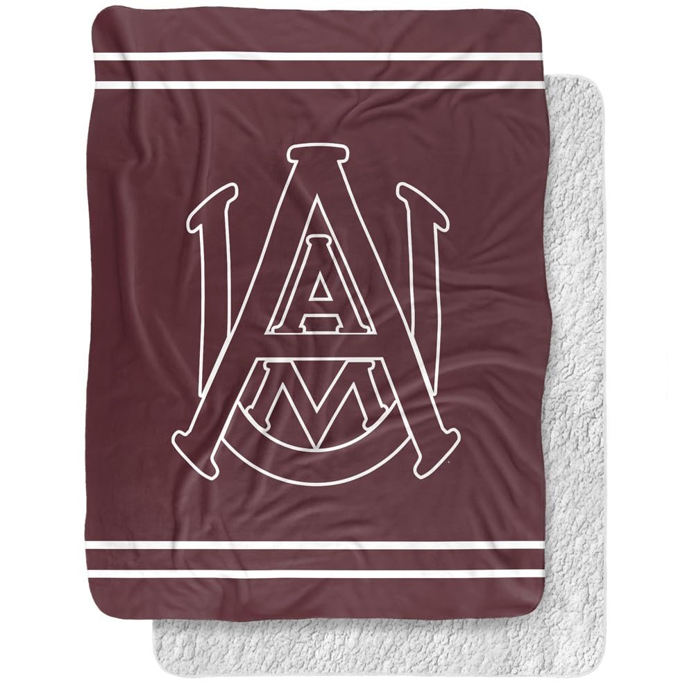 Alabama A & M University Blanket, 60"x80" Primary Logo Stripes Silky Touch Sherpa Back Super Soft Throw Blanket