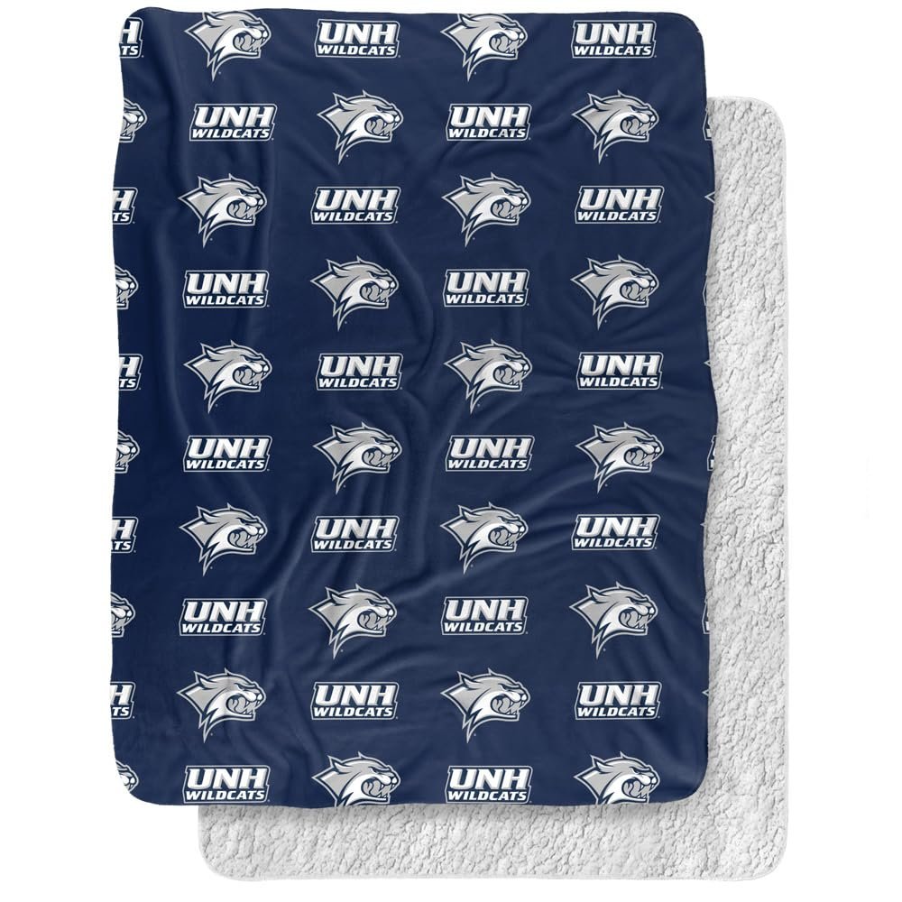 University of New Hampshire Blanket, 60"x80" Logo Pattern Silky Touch Sherpa Back Super Soft Throw Blanket